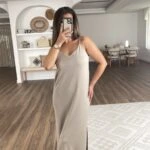 İP ASKILI YAN YIRTMAÇ PENYE DOKUMA MODAL ELBİSE - VİZON