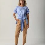 İTHAL BEL KUŞAKLI ARKA YIRTMAÇ BLUZ - MAVİ