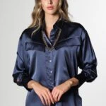 İTHAL CEPLİ İPEK GÖMLEK - LACİVERT