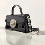 İTHAL DİKDÖRTGEN GÜMÜŞ YUVARLAK METAL TOKA ÇANTA - RUGAN SİYAH