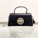 İTHAL DİKDÖRTGEN GÜMÜŞ YUVARLAK METAL TOKA ÇANTA - SİYAH