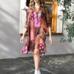 İTHAL ETNİK DESEN YARI PATLI GÖMLEK ELBİSE - MOR