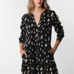 İTHAL FIRÇA DESEN ROBADAN ELBİSE - SİYAH