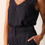 İTHAL GEOMETRİK DESEN SATEN ATLET - LACİVERT