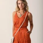 İTHAL GEOMETRİK DESEN SATEN ATLET - KİREMİT