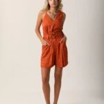 İTHAL GEOMETRİK DESEN YAN CEPLİ ŞORT - KİREMİT