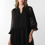 İTHAL HAKİM YAKA TÜL ELBİSE - SİYAH