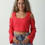 İTHAL KARELİ TAKMA KOL BLUZ - KIRMIZI