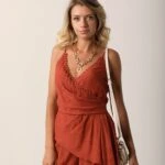 İTHAL KRUVAZE ASİMETRİK BLUZ - KİREMİT