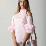 İTHAL OMUZ DEKOLTELİ BLUZ - PEMBE