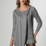 İTHAL ÖN KAPAK VE BONCUK DETAY TRİKO - GRİ