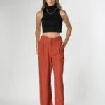 İTHAL YILAN DESEN RAHAT PANTOLON - KİREMİT