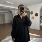 JAKARLI VİSKON SALAŞ GÖMLEK - SİYAH