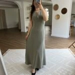 JAPONE KOL FERMUARLI PARÇA DİKİŞ UZUN PAMUK ELBİSE - HAKİ