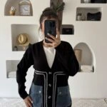 JEAN CEP DETAY BİYELİ SALAŞ PAMUK HIRKA - SİYAH