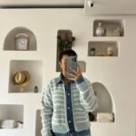 JEAN DETAY CEPLİ ÇİZGİLİ YÜN KARIŞIM CEKET MODEL HIRKA - MAVİ