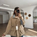 JEAN DETAY REGLAN KOL ÇİZGİ ASTARLI VİSKON KISA TRENÇ - CAMEL