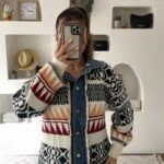 JEAN DETAY VİSKON KARIŞIM DESENLİ YAKALI HIRKA - KEMİK LACİVERT