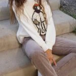 KADIN FİGÜR BASKI PAMUK SWEAT - EKRU