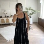 KALIN ASKI AYARLI BİYELİ VOLAN PAMUK ELBİSE - SİYAH