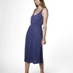 KALIN ASKILI BEL BÜZGÜLÜ  YAN YIRTMAÇLI CEPLİ MODAL ELBİSE - MOR