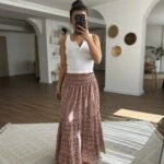 KALIN BEL LASTİK ETEĞİ KATLI PAMUK DESENLİ ETEK - BORDO