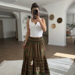 KALIN BEL LASTİK ETEĞİ KATLI PAMUK DESENLİ ETEK - YEŞİL