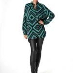 KALIN ÇİZGİ DESEN SATEN SALAŞ GÖMLEK - SİYAH YEŞİL