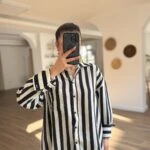 KALIN ÇİZGİ SALAŞ PAMUK GÖMLEK - SİYAH EKRU