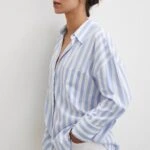 KALIN ÇİZGİ V YAKA TEK CEP SALAŞ PAMUK GÖMLEK - MAVİ