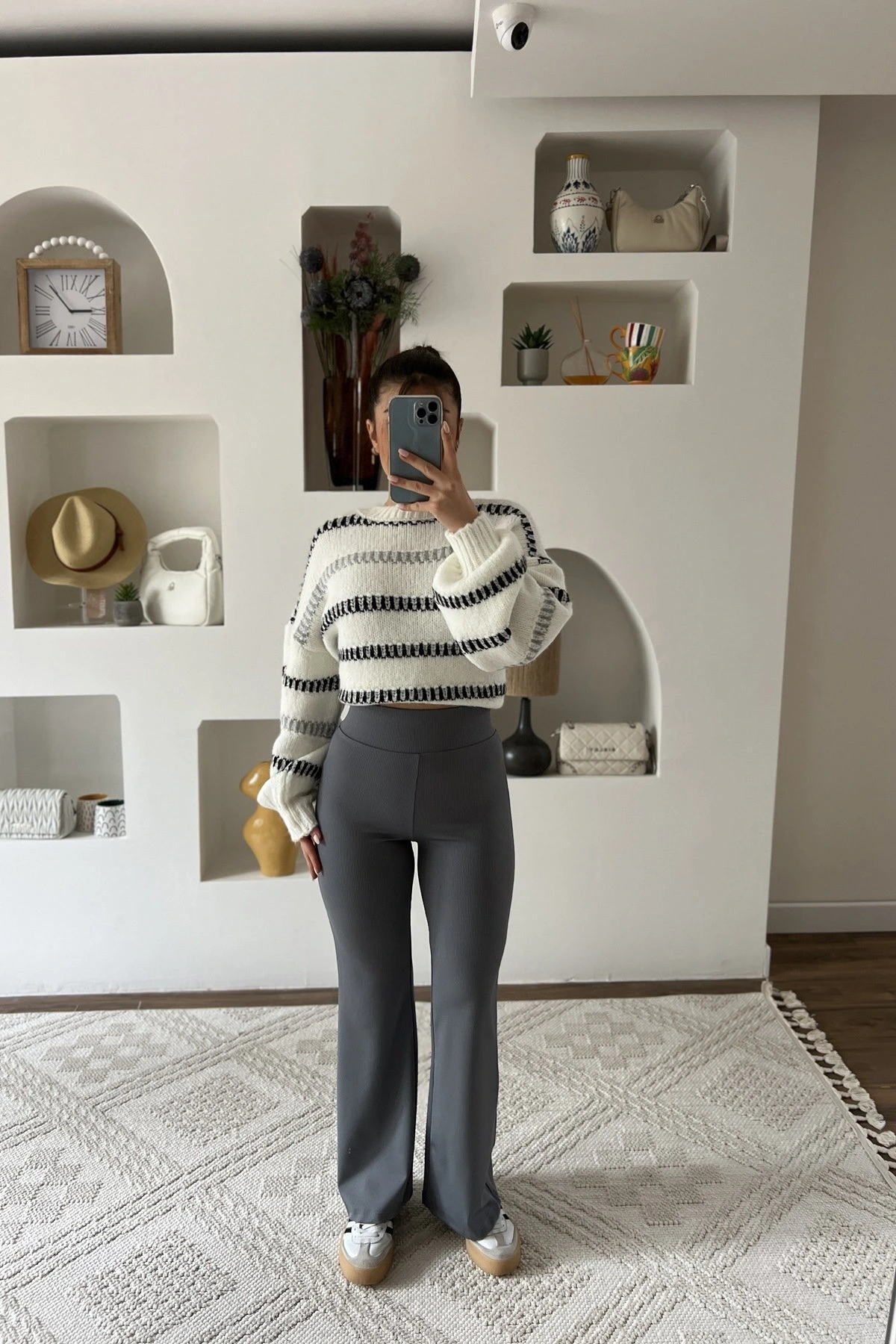 KALIN KEMER FİTİTLLİ BOL PAÇA TAYT - KOYU GRİ - Görsel 1