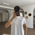 KALP NAKIŞ DETAY BİSİKLET YAKA PAMUK TİŞÖRT - BEYAZ