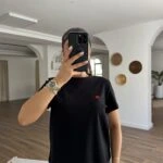 KALP NAKIŞ DETAY BİSİKLET YAKA PAMUK TİŞÖRT - SİYAH