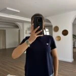 KALP NAKIŞ DETAY BİSİKLET YAKA PAMUK TİŞÖRT - LACİVERT