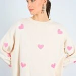 KALP NAKIŞLI SALAŞ KAZAK - KREM