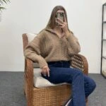 KAMYONER YAKA FERMUARLI KAZAK - CAMEL