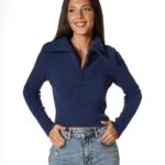 KAMYONER YAKA FİTİLLİ KISA KAZAK - LACİVERT