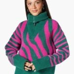 KAMYONER YAKA ZEBRA DESEN FERMUARLI KAZAK - ZÜMRÜT YEŞİL