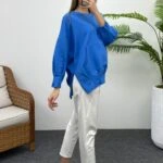 KANGRU CEP BİLEK VE ETEK UCU DİKİŞLİ SWEAT - MAVİ