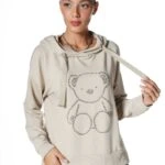 KAPÜŞONLU AYICIK TAŞ İŞLEME PAMUK SWEAT - TAŞ