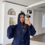 KAPÜŞONLU BEL LASTİK BÜZGÜ ÇİFT CEP YUMOŞ HIRKA - LACİVERT