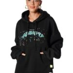 KAPÜŞONLU ETEĞİ DÜZ KANGRU CEP MİDNİGHT YAZI NAKIŞ SWEAT - SİYAH