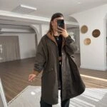 KAPÜŞONLU ETEĞİ OVAL ÇİZGİLİ ASTAR SALAŞ İNCE YAĞMURLUK - HAKİ