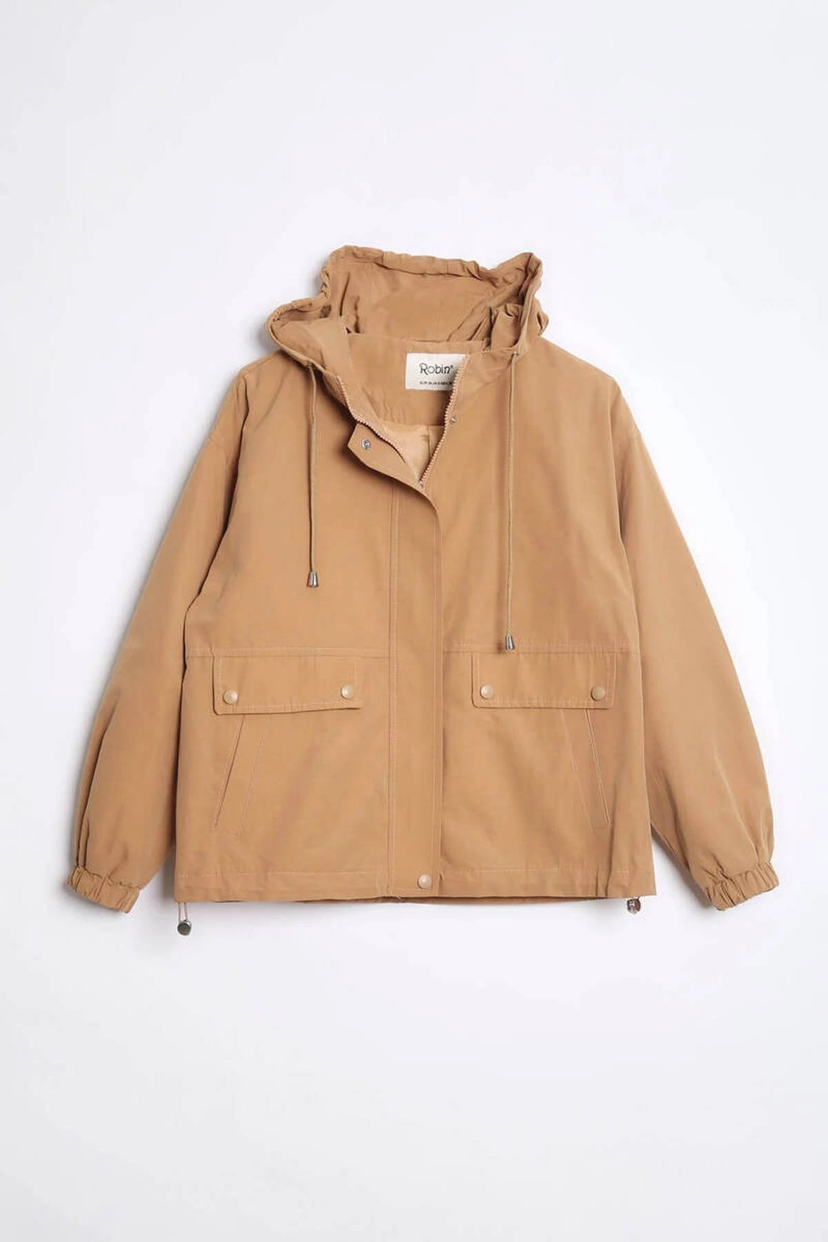 KAPÜŞONLU ETEK UCU BÜZGÜ SIRT KAPAKLI VİSKON TRENÇ - A.CAMEL - Görsel 1