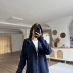 KAPÜŞONLU FERMUARLI HIRKA - LACİVERT