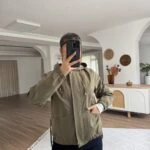 KAPÜŞONLU KOL VE ÖN BEL LASTİK KISA VİSKON TRENÇ - HAKİ