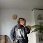 KAPÜŞONLU LONDON YAZI BASKI ETEĞİ TİŞÖRT DETAY SWEAT - ANTRASİT