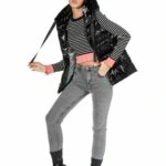 KAPÜŞONLU PARLAK ASTARI DESENLİ ŞİŞME YELEK - SİYAH