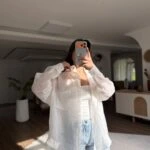 KAPÜŞONLU TEK OVERSİZE İNCE KETEN GÖMLEK - BEYAZ