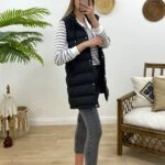 KAPÜŞONLU UZUN ŞİŞME YELEK - SİYAH